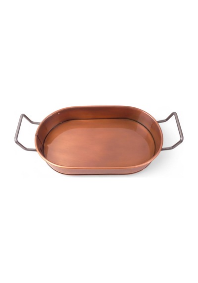 Tr 32cm Bakır Kaplama Lüks Galvaniz Metal Boyalı Oval Tepsi Zarafet Ve Dayanıklılığı Buluşturuyor