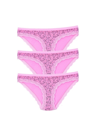 Pemilo Kadın 3'Lü Paket Desenli Bikini Külot Pembe (481017804)-Tek Ebat-Pembe