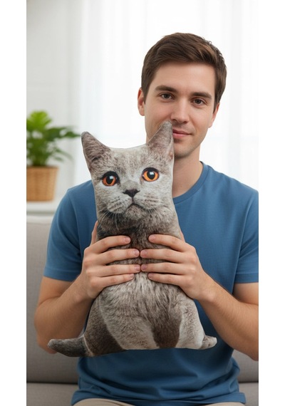 3d Dijital Baskılı Dekoratif Kedi Yastık Duman Renkli