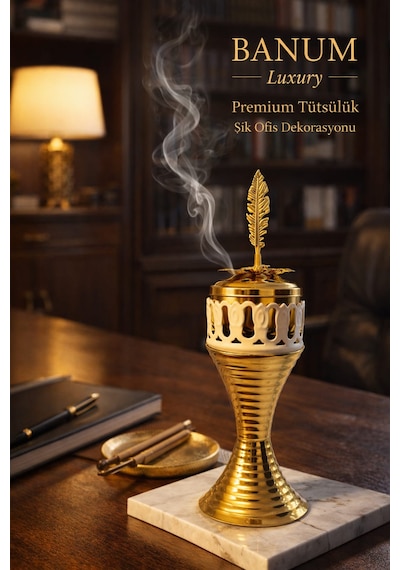 Banum Luxury Lüks Ev Ve Ofis İçin Altın Tonlu Zarif Çelik Tütsülük