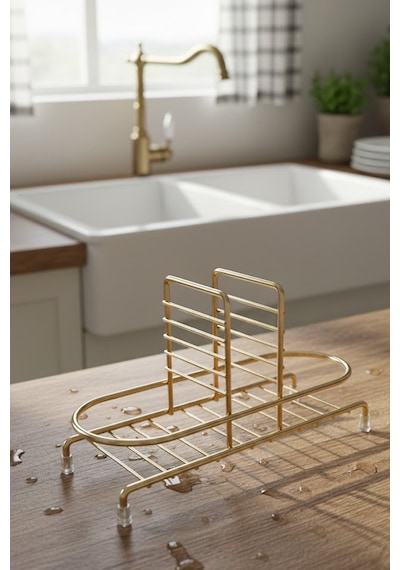 Makri Home Siyah Sıvı Sabunluk Standı Tezgah Üstü Banyo Mutfak Düzenleyici, Altın Rengi Oval Organizer