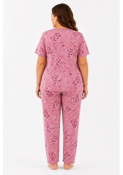 Pemilo Kadın 7932 Kısa Kol Bambu Büyük Beden Pijama Takımı GÜL KURUSU