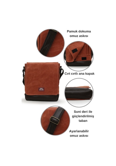 Dark Cotton 7112 Western Kahverengi Suya Dayanıklı Mumlu Kanvas Postacı Omuz Laptop Okul Çantası Kiremit