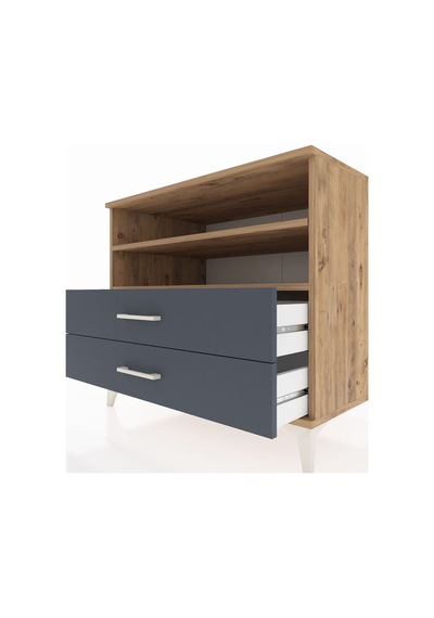 Kronos Şifonyer 2 Raflı 2 Çekmeceli 88x59x80 Çam-antrasit Atlas Çam