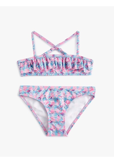 Koton Bikini Takımı Fırfırlı İnce Askılı Pembe Desenli 4skg00001mm Pembe