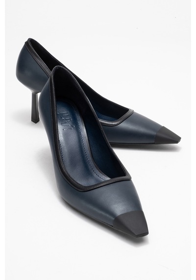 Luvishoes Luvi Shoes Rona Lacivert Cilt Mat Burunlu Kadın Topuklu Ayakkabı Lacivert