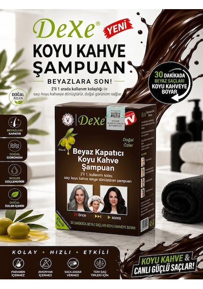 Dexe Beyaz Kapatıcı Koyu Kahverengi Saç Boyama Şampuanı 10'lu Saşe - 10 Paket 25 Ml