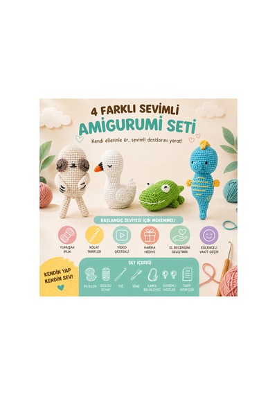 4 Farklı Sevimli Amigurumi Seti - Eksiksiz Örgü Başlangıç Seti Ve Kendin Yap Amigurumi Başlangıç Seti Çok Renkli - 892714072 4 Farklı Sevimli Amigurumi Seti - Eksiksiz Örgü Başlangıç Seti Ve Kendin Yap Amigurumi Başlangıç Seti Çok Renkli - 892714072
