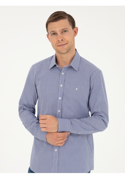 Cacharel Lacivert Slim Fit Pamuklu Çizgili Gömlek Cacharel Lacivert Slim Fit Pamuklu Çizgili Gömlek
