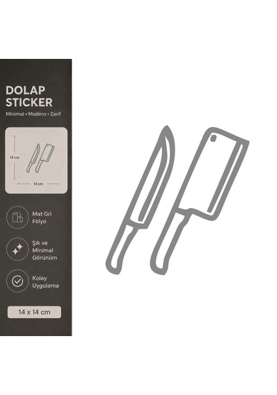 Bıçak Ve Satır Mat Gri Dekoratif Folyo Sticker 14x14 Cm