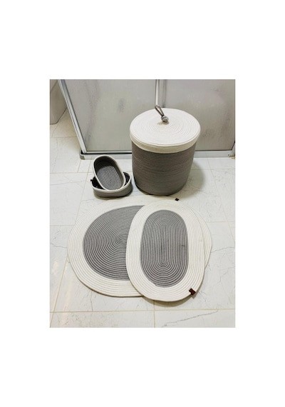 Jüt,hasır,5 Lı,banyo Paspas Takımı,bohem Tarzı Banyo Takımı,iskandinav Paspas/sepet35x40 Gri Krem Gri Krem