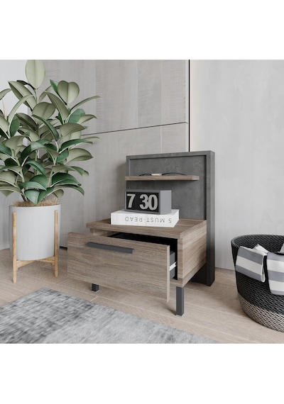 Robin Home Denver Komodin 2 Çekmeceli Metal Ayaklı Kahve-Beton  D5