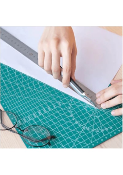 Tograt A3 Kesme Matı Patchwork - Çift Taraflı Kesim Altlığı - 42x30cm + 30cm Çelik Cetvel