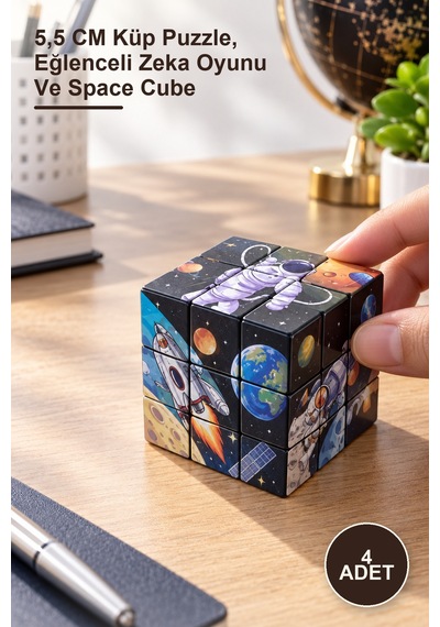 4 Adet Uzay Temalı Küp Yapboz 5,5 Cm Küp Puzzle, Eğlenceli Zeka Oyunu Ve Space Cube