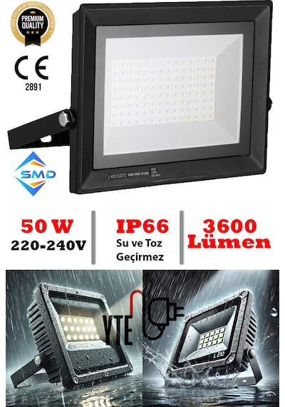 Led Projektör 50 W Beyaz İp 66 Su-toz Geçirmez 2200 Lm Smd Led Yüksek Işık