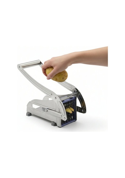Büyük Boy Metal Döküm Manuel Patates Doğrayıcı Paslanmaz Çelik Patates Dilimleyici Gümüş