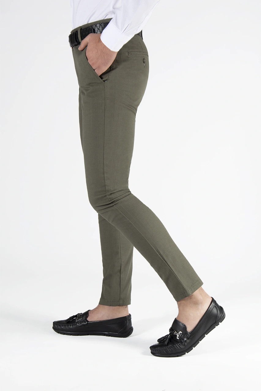 Veaven Erkek Haki Slim Fit Düz Model İtalyan Kesim Keten Pantolon Çok Renkli14