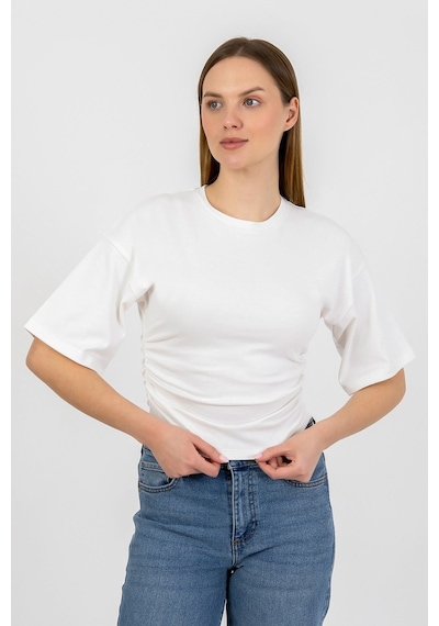 Hdm Kadın Ekru Yanları Büzgülü Kısa Kol T-shirt - H6085