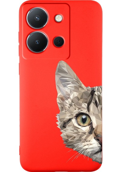 Vivo Y36 İle Uyumlu Catface Tasarımlı Kırmızı Lansman Kılıf Çok Renkli
