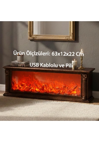 Dekoratif Renk Değiştirmeli Ledli Şömine Lamba Kumandalı 63cm