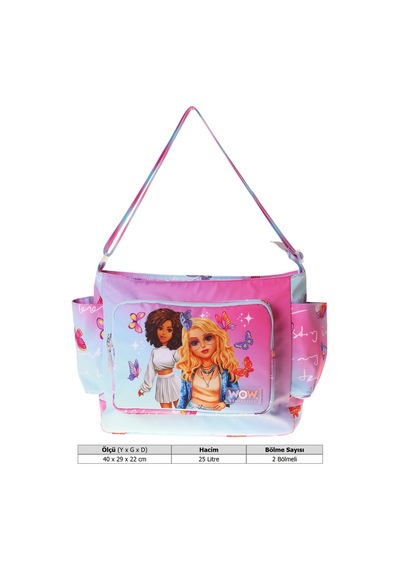 Wow Generation Kız Çocuk Butterfly Baskılı Turkuaz - Pembe Renkli Omuz Çantası - W6075 Çok Renkli