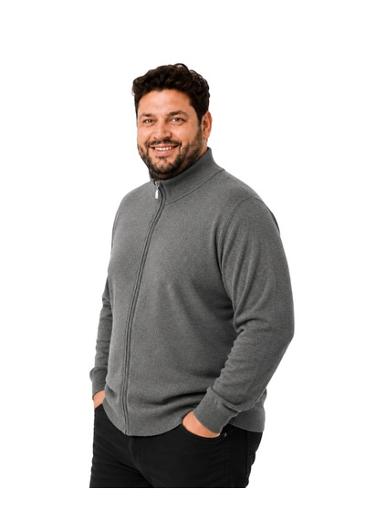 Battalmoda Erkek Büyük Beden Füme Fermuarlı Dik Yaka Pamuklu Hırka 3xl-4xl-5xl-6xl