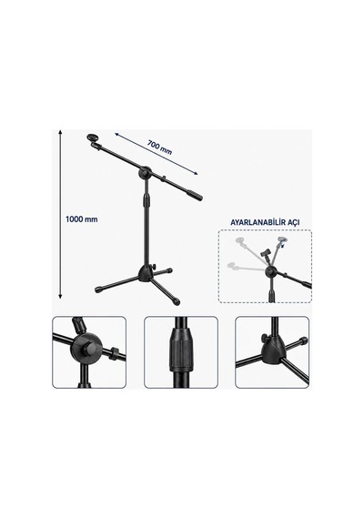 Magicvoice Mv-31684 Profesyonel 1000 Mm - 700 Mm Ayarlanabilir Mikrofon Boy Sehpası