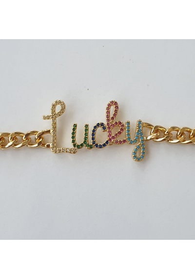 Scritto Lucky Şans Yazılı Gold  Bileklik Metalik