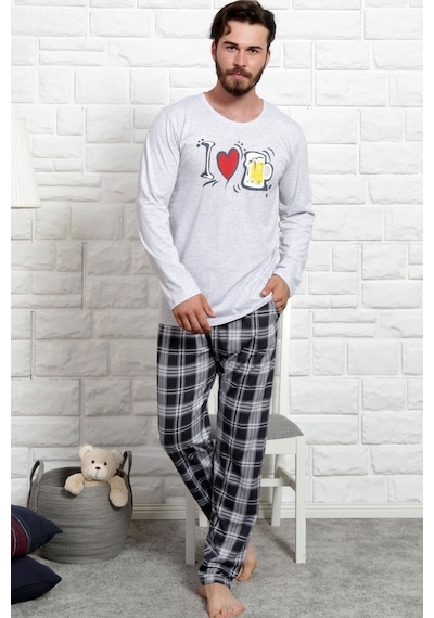 Gazzaz Erkek Uzun Kol Cepli O Yaka Pijama Takım 3466B