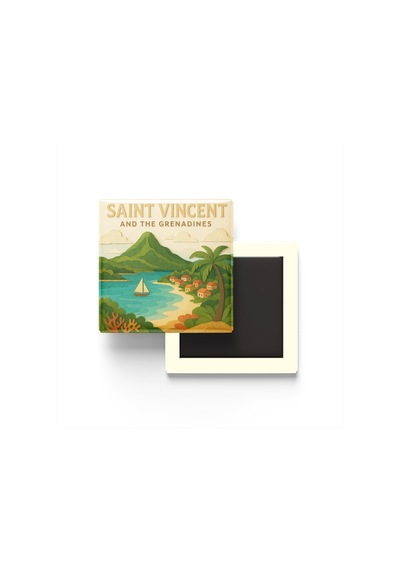 Saint Vincent Ve Grenadinler - Paper Cut Art - Baskılı Buzdolap Magneti Kare - 9x9 Cm