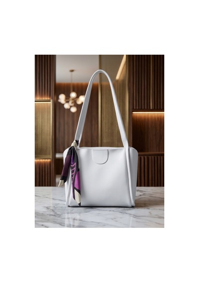 Names Bag Kadın Fular Detaylı Şık Omuz Ve El Çantası Beyaz