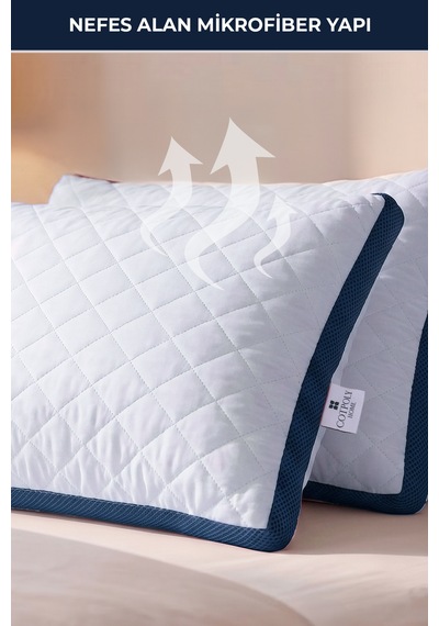 2'li Klimalı Yastık 50x70 Cm Terletmeyen, Hava Alan Mikrofiber Uyku Yastığı Lacivert