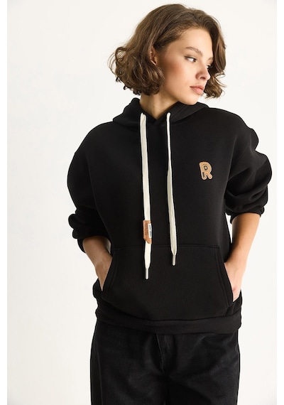 Shade Kadın Nakış İşlemeli Kanguru Cepli Kapüşonlu Şardonlu Salaş Sweatshirt 6872 60283523 - Siyah Shade Kadın Nakış İşlemeli Kanguru Cepli Kapüşonlu Şardonlu Salaş Sweatshirt 6872 60283523 - Siyah