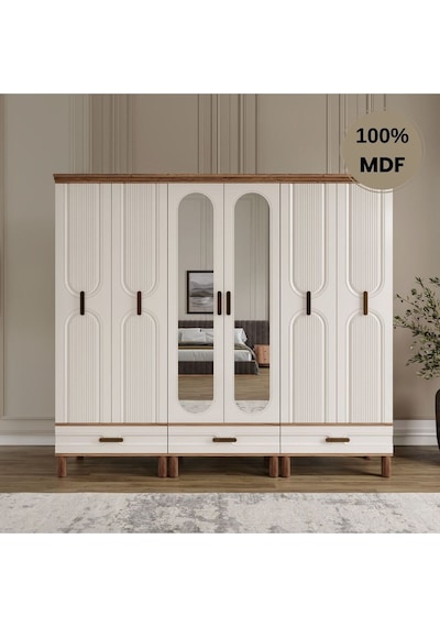 Zen 6 Kapak Ayaklı Tasarım Country Mdf Gardırop Aytaşı
