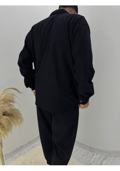 La Boum Kadife Gömlek Pantalon İkili Takım - Rahat Kesim Gri