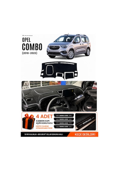 Opel Combo 2018-2023 Uyumlu Torpido Koruma, Torpido Örtüsü, Torpido Kılıfı - Siyah-gri - Op009