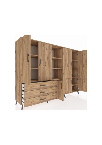 Hyperion Dolap 11 Raflı 3 Çekmeceli 7 Kapaklı 220x44x163 Çam-çam Çam-çam
