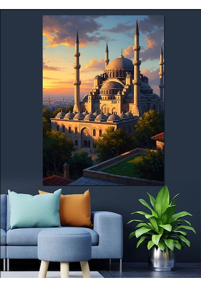 Ahşap Tablo Gün Batımında Görkemli Camii Manzarası İnsan Figürlü Tablolar