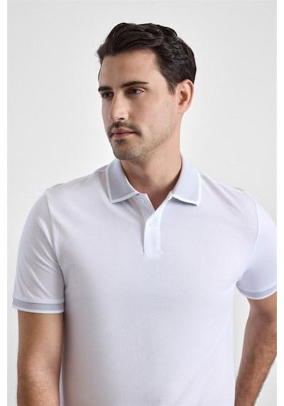 Süvari Beyaz Regular Düz Baskısız Pike Fermuarlı Polo Yaka Nefes Alabilen Tişört Ts1014000472-bey