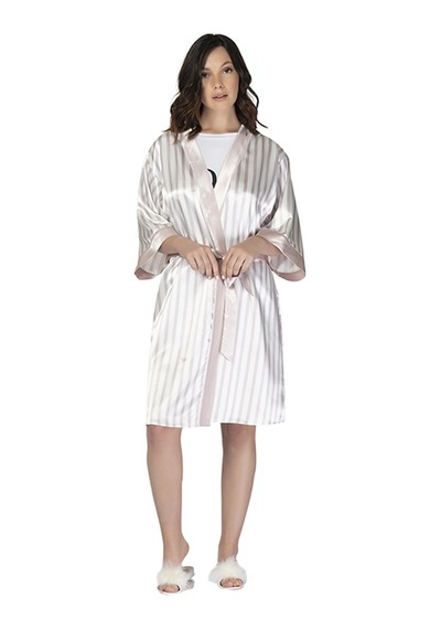 U&me Bride Stripe Saten Sabahlık Pudra Um201124012 R077 Pudra