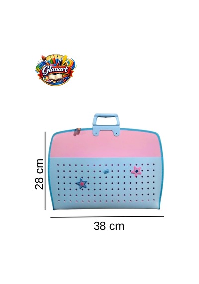 Fermuarlı 25x35 Resim Çantası, Proje Çantası Delikli Model Su Geçirmez 28x38 Cm Maviye Pembe