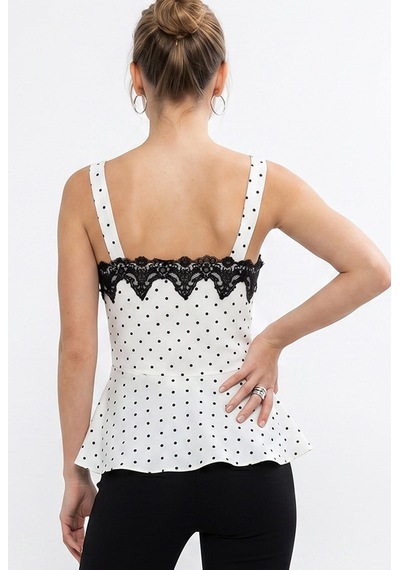 Kadın Dantel Detaylı Askılı Puantiyeli Peplum Bluz 5557 60286338 - Beyaz-siyah Çok Renkli