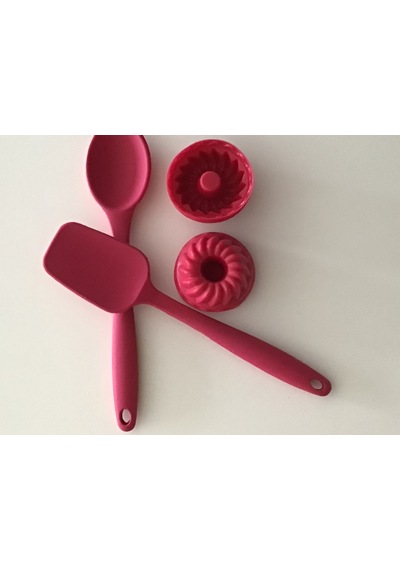 Pink Rose Bybirgül Silikon Spatula & Kaşık & Muffin Kalıbı Kırmızı