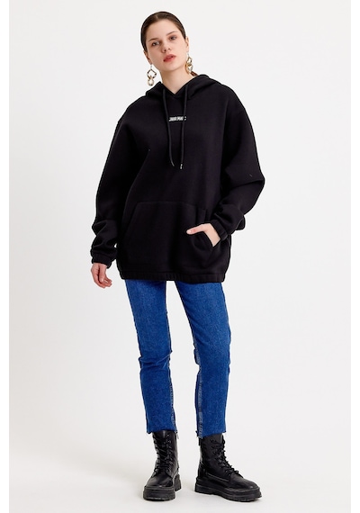 JAHR MARC Nakışlı Oversize Siyah Kadın Sweatshirt - 3XL