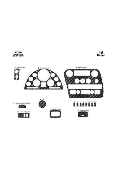 Ford Cargo Torpido Kaplama 2004-2008 16 Parça Karbon