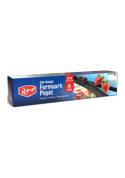Roll-up Fermuarlı Şeffaf Buzdolabı Saklama Poşeti Torbası - 3 Lt. - 24x31 Cm. - 8 Adetlik 3 Paket 06883411
