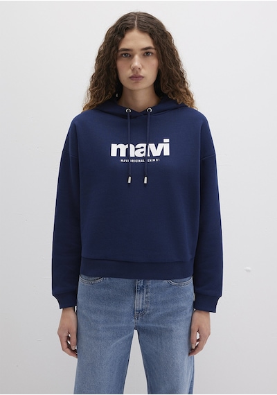 Mavi - Mavi Logo Baskılı Kapüşonlu Lacivert Sweatshirt 168334-70488 Lacivert
