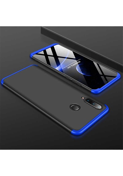 Kilifone - Huawei P30 Lite Uyumlu Kılıf Parmak İzi Tutmayan Alt Üst Geçmeli 3 Parça Ays Kapak - Siyah-mavi - T8330