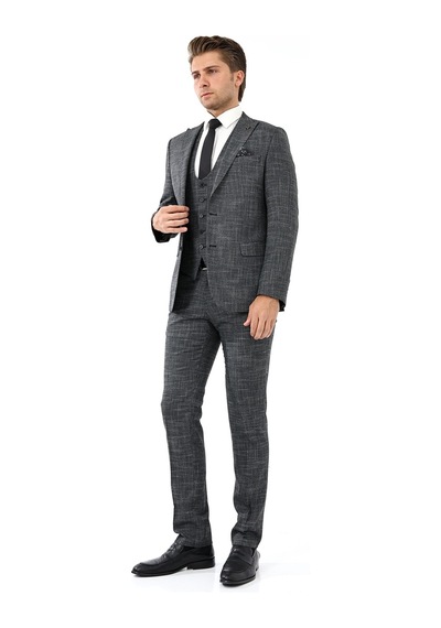Presto Erkek Yelekli Slimfit Takım Elbise 6 Drop Siyah 788-001 Siyah