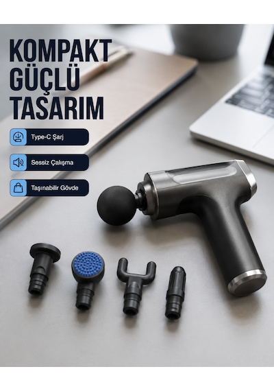 Yorgunluğu Giderici Vücut Masaj Tabancası Yeni Nesil - Lisinya Siyah